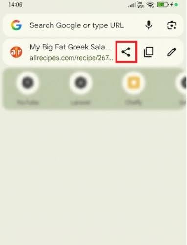 Share recipe link from browser